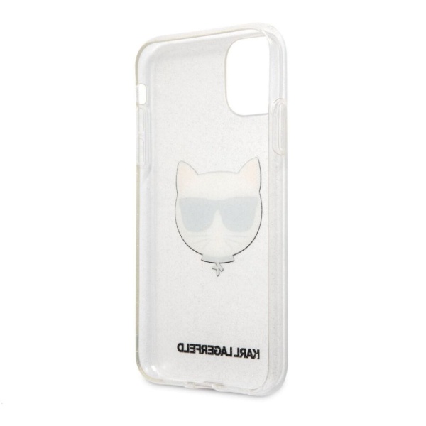 Чехол Lagerfeld для iPhone 11 TPU Glitters Choupette Transp. Цвет: серебристый