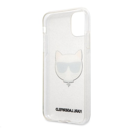 Чехол Lagerfeld для iPhone 11 TPU Glitters Choupette Transp. Цвет: серебристый