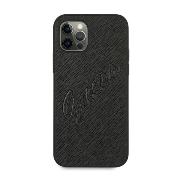 Чехол Guess для iPhone 12 Pro Max Saffiano Script embossed logo. Цвет: чёрный