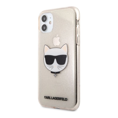 Чехол Lagerfeld для iPhone 11 TPU Glitters Choupette Transp. Цвет: золотой