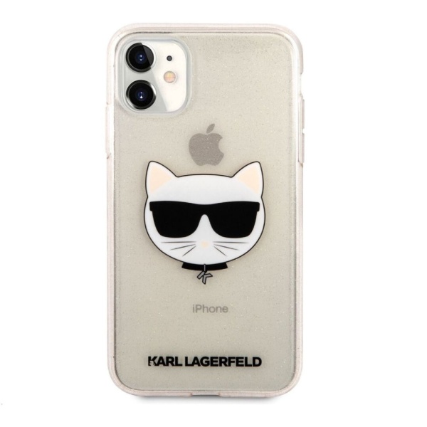 Чехол Lagerfeld для iPhone 11 TPU Glitters Choupette Transp. Цвет: золотой