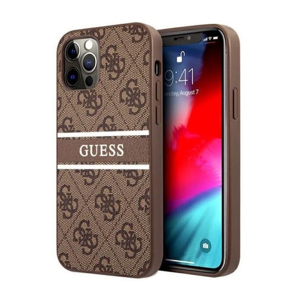 Чехол Guess для iPhone 12/12 Pro Stripe Printed Logo. Цвет: коричневый