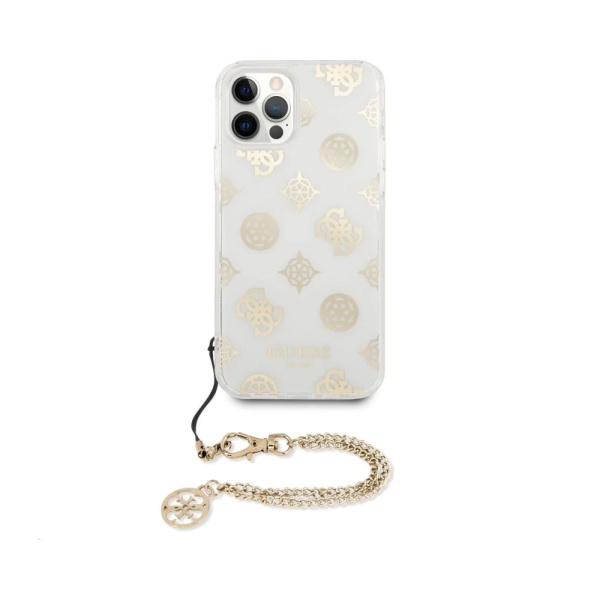 Чехол Guess Peony с золотистой цепочкой для iPhone 12/12 Pro, TPU. Прозрачный