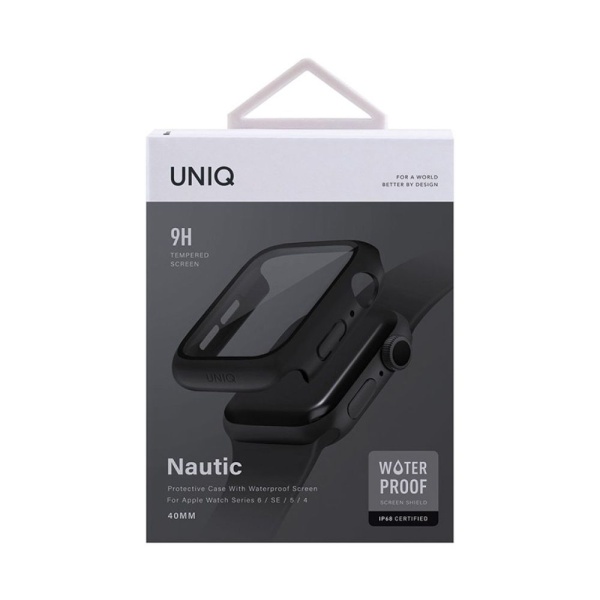 Чехол Uniq Nautic +9H glass влагозащищённый IP68 для Apple Watch 4/5/6/SE 40мм. Цвет: чёрный