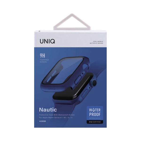 Чехол Uniq Nautic +9H glass влагозащищённый IP68 для Apple Watch 4/5/6/SE 40мм. Цвет: синий