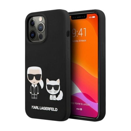 Чехол Lagerfeld для iPhone 13 Pro Max Liquid silicone Karl & Choupette. Цвет: чёрный