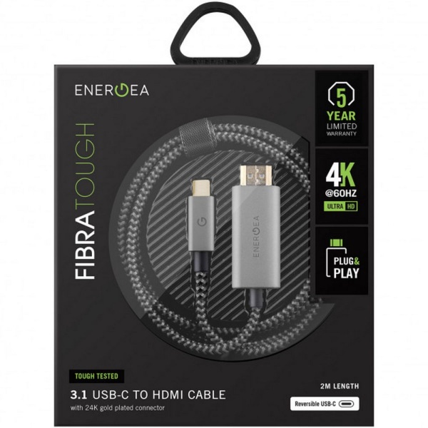 Кабель EnergEA FibraTough USB-C - HDMI 4K 2,0 м. Цвет: чёрный