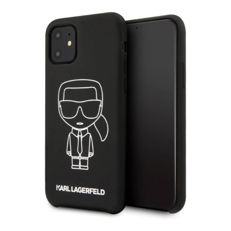 Чехол Lagerfeld для iPhone 11 Liquid Silicone Ikonik outlines. Цвет: чёрный/белый