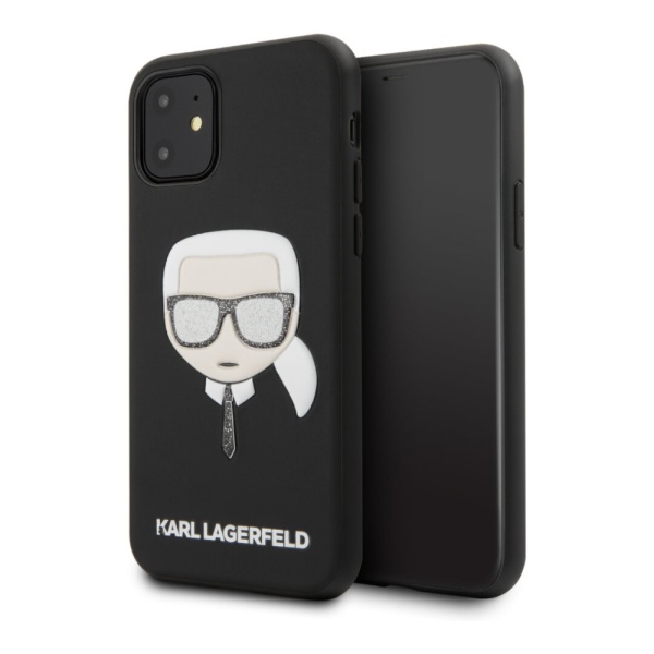 Чехол Lagerfeld для iPhone 11 PU Leather Ikonik Karl Hard Glitter. Цвет: чёрный