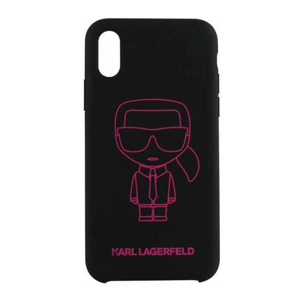 Чехол Lagerfeld для iPhone X/XS Liquid silicone Ikonik outlines Hard. Цвет: чёрный/розовый