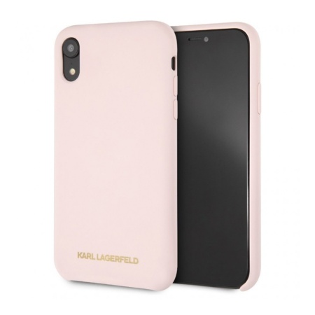 Чехол Lagerfeld для iPhone XR Liquid silicone Gold logo Hard. Цвет: розовый