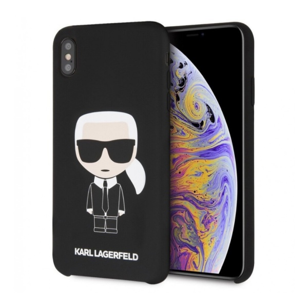 Чехол Lagerfeld для iPhone XS Max Liquid silicone Iconic Karl Hard. Цвет: чёрный