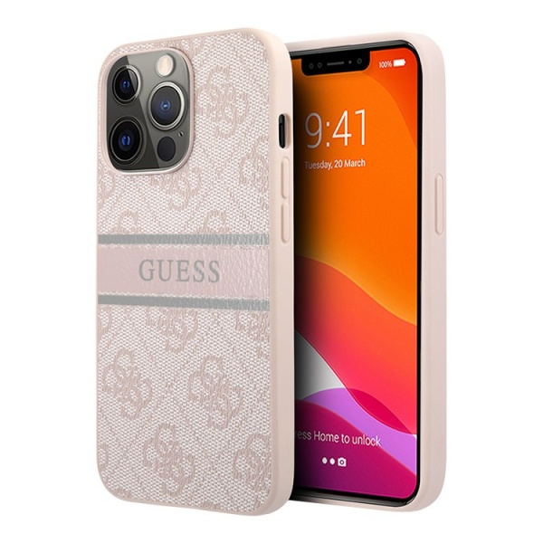 Чехол Guess для iPhone 13 Pro PU 4G Stripe printed logo hard. Цвет: розовый