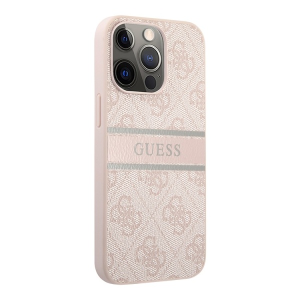 Чехол Guess для iPhone 13 Pro PU 4G Stripe printed logo hard. Цвет: розовый