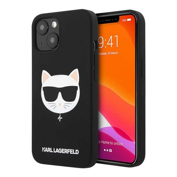 Чехол Lagerfeld для iPhone 13 Liquid silicone Choupette Hard. Цвет: чёрный