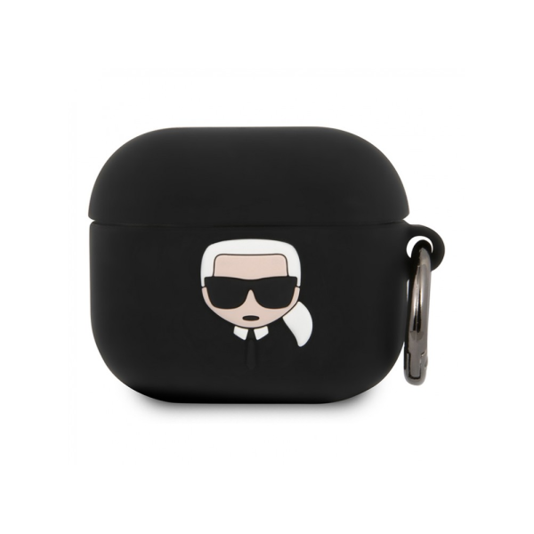 Чехол Lagerfeld Karl для AirPods 3 с кольцом, силикон. Цвет: чёрный