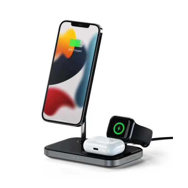 Беспроводное зарядное устройство Satechi Magnetic 3 в 1 Charging Stand. Цвет: "серый космос"