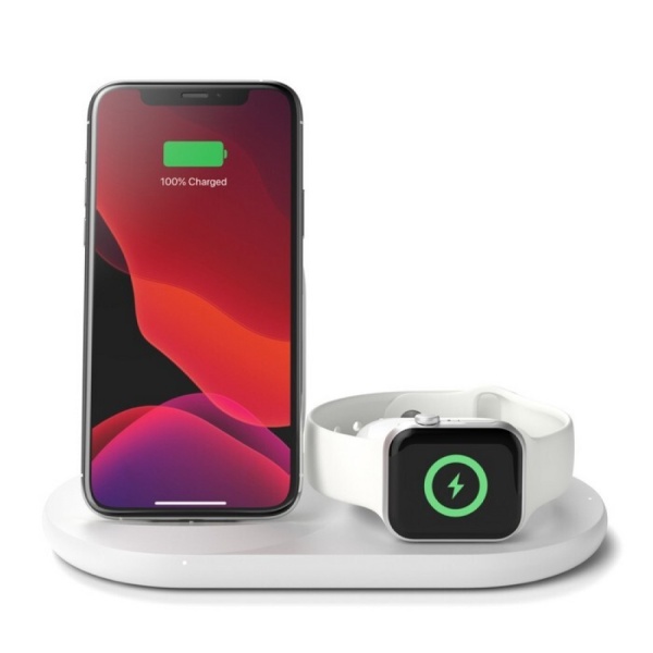 Беспроводное з/у Belkin 3-in-1 Wireless Pad/Stand/Apple Watch. Цвет: белый