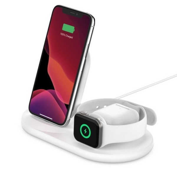 Беспроводное з/у Belkin 3-in-1 Wireless Pad/Stand/Apple Watch. Цвет: белый