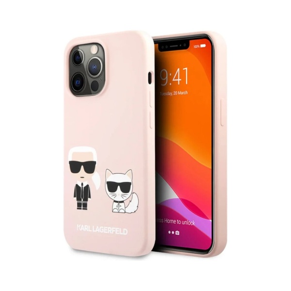 Чехол Lagerfeld для iPhone 13 Pro Liquid silicone Karl & Choupette Hard. Цвет: розовый