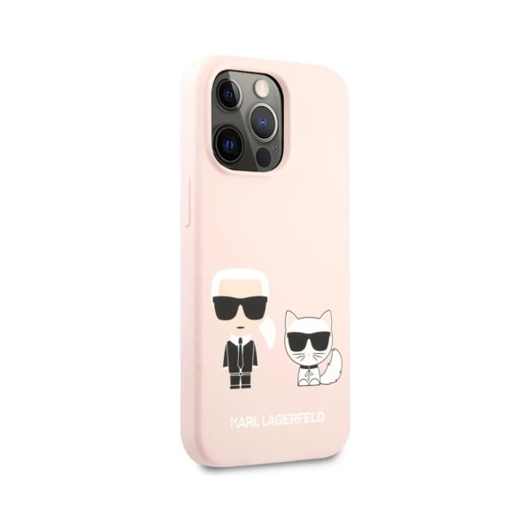 Чехол Lagerfeld для iPhone 13 Pro Liquid silicone Karl & Choupette Hard. Цвет: розовый