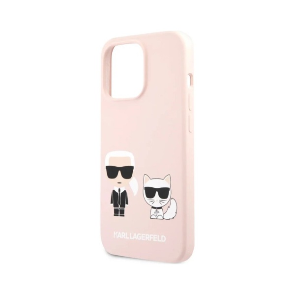 Чехол Lagerfeld для iPhone 13 Pro Liquid silicone Karl & Choupette Hard. Цвет: розовый