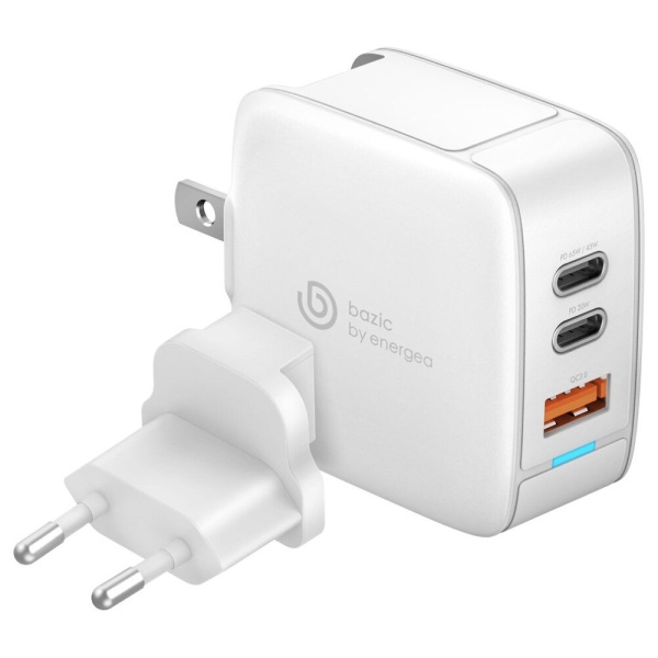 Адаптер питания EnergEA Bazic GoPort Gan65, 2 USB-C PD65W+USB-A PPS/QC3.0 total 65W. Цвет: белый