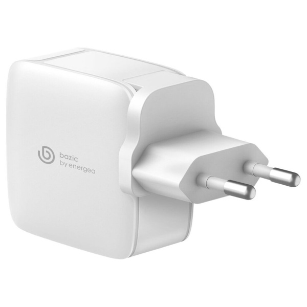 Адаптер питания EnergEA Bazic GoPort Gan65, 2 USB-C PD65W+USB-A PPS/QC3.0 total 65W. Цвет: белый