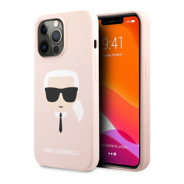 Чехол Lagerfeld для iPhone 13 Pro Liquid silicone Karl's Head. Цвет: розовый