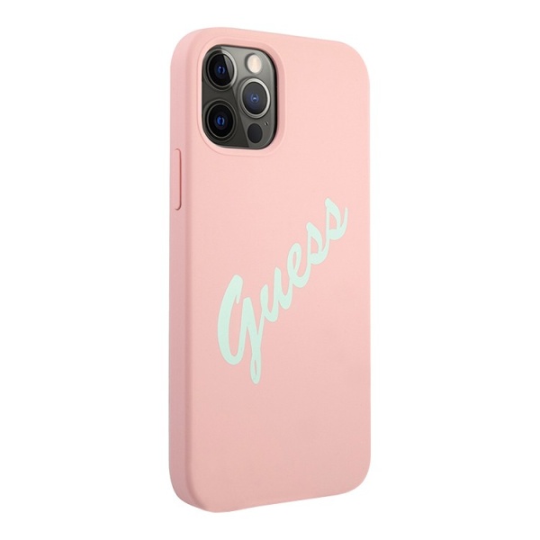 Чехол Guess для iPhone 12 Pro Max Liquid silicone Script logo. Цвет: розовый/зелёный