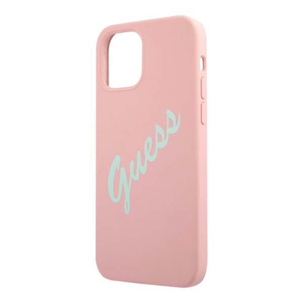 Чехол Guess для iPhone 12 Pro Max Liquid silicone Script logo. Цвет: розовый/зелёный