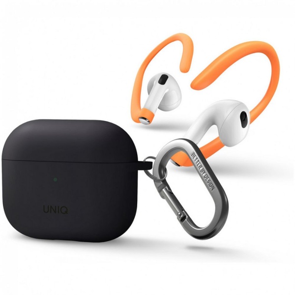 Чехол UNIQ NEXO для AirPods 3, силикон с карабином и заушинами. Цвет: серый