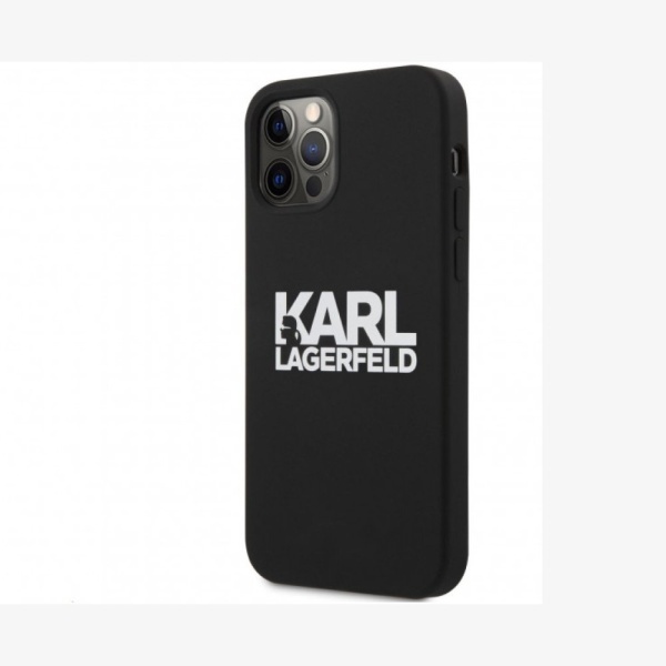 Чехол Lagerfeld для iPhone 12/12 Pro Liquid silicone stack logo. Цвет: чёрный