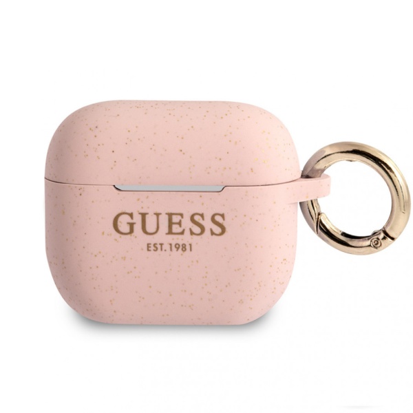 Чехол Guess для Airpods 3 силиконовый с кольцом. Цвет: светло-розовый