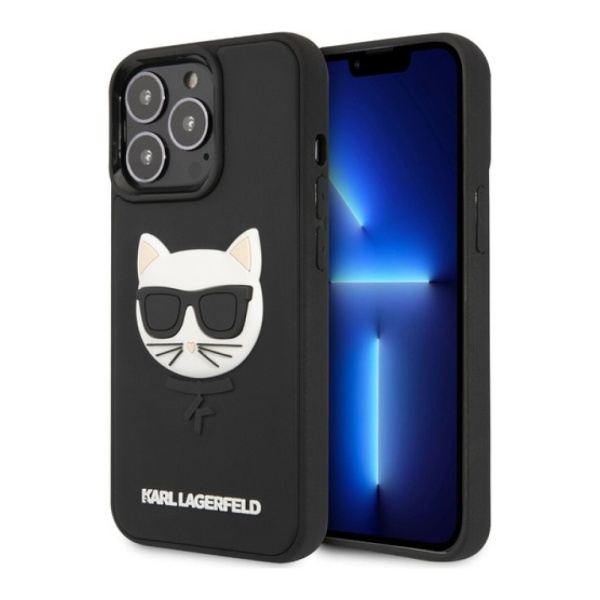 Чехол Lagerfeld для iPhone 13 Pro Max 3D Rubber Choupette's head. Цвет: чёрный