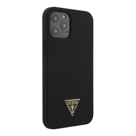 Чехол Guess для iPhone 12 Pro Max Liquid Silicone Triangle metal logo. Цвет: чёрный