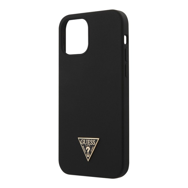 Чехол Guess для iPhone 12 Pro Max Liquid Silicone Triangle metal logo. Цвет: чёрный