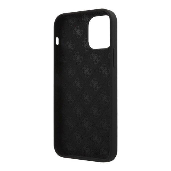 Чехол Guess для iPhone 12 Pro Max Liquid Silicone Triangle metal logo. Цвет: чёрный