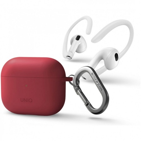 Чехол UNIQ NEXO для AirPods 3, силикон с карабином и заушинами. Цвет: коралловый