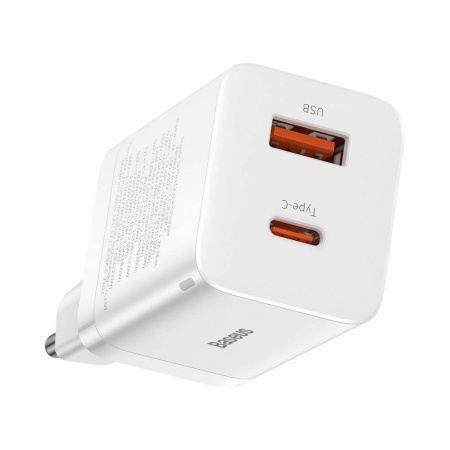 Адаптер питания Baseus USB + USB-C 30W Si Pro Quick Charger. Цвет: белый