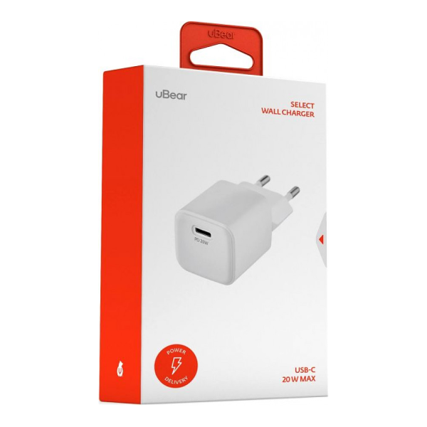 Адаптер питания uBear Select Wall Charger Type-C 20W, PD 3.0+QC 3.0. Цвет: белый