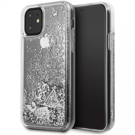 Чехол Guess для iPhone 11 Liquid Glitter Hard Hearts. Цвет: серебристый