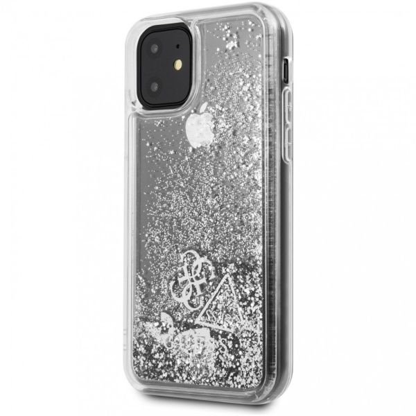 Чехол Guess для iPhone 11 Liquid Glitter Hard Hearts. Цвет: серебристый