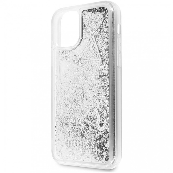 Чехол Guess для iPhone 11 Liquid Glitter Hard Hearts. Цвет: серебристый