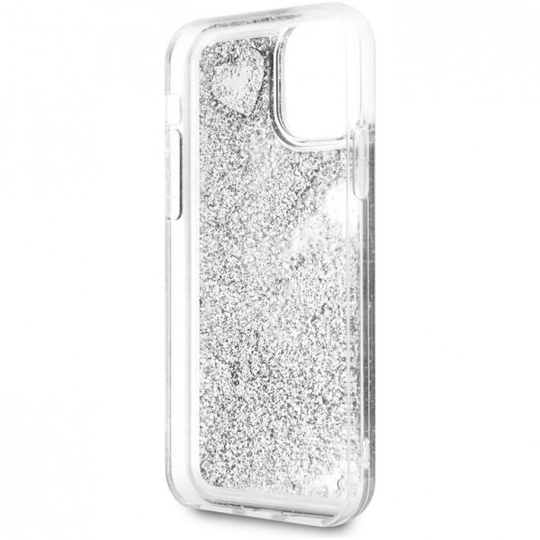 Чехол Guess для iPhone 11 Liquid Glitter Hard Hearts. Цвет: серебристый