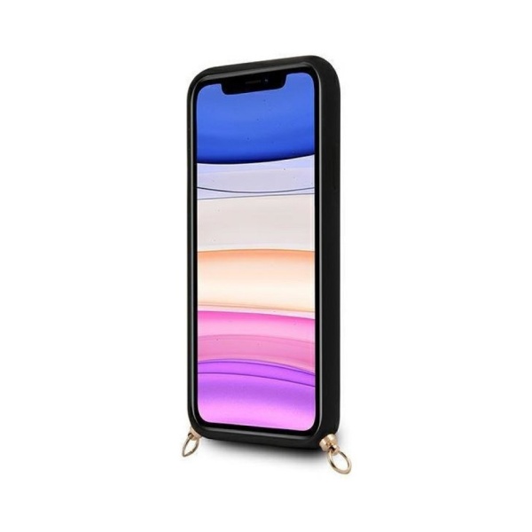 Чехол Guess для iPhone 11 Liquid Silicone 4G Big logo Hard с золотой цепочкой. Цвет: чёрный/золотой