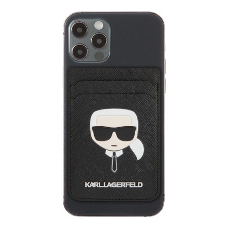 Магнитный бумажник Lagerfeld Wallet Cardslot Magsafe Saffiano Karl's head. Цвет: чёрный