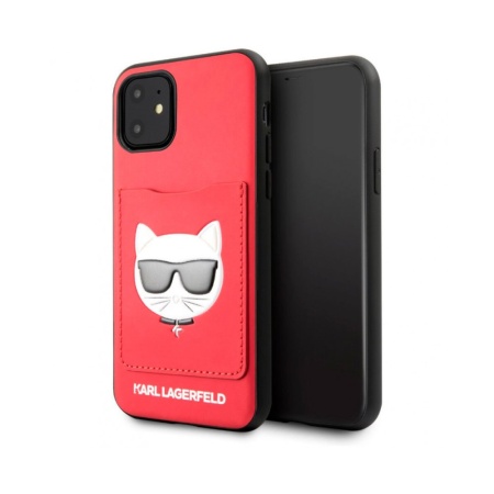 Чехол Lagerfeld для iPhone 11 PU Leather with cardslot Choupette's Head Hard. Цвет: красный