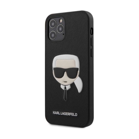 Чехол Lagerfeld для iPhone 12 Pro Max PU Saffiano Karl's Head Hard. Цвет: чёрный