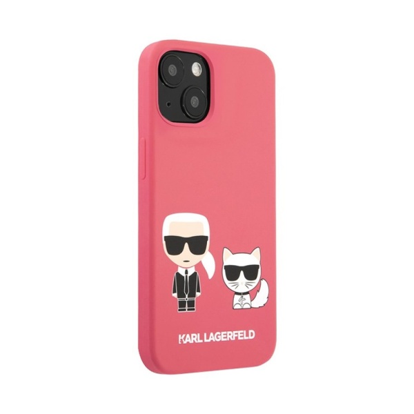 Чехол Lagerfeld для iPhone 13 Liquid silicone Karl & Choupette Hard. Цвет: фуксия